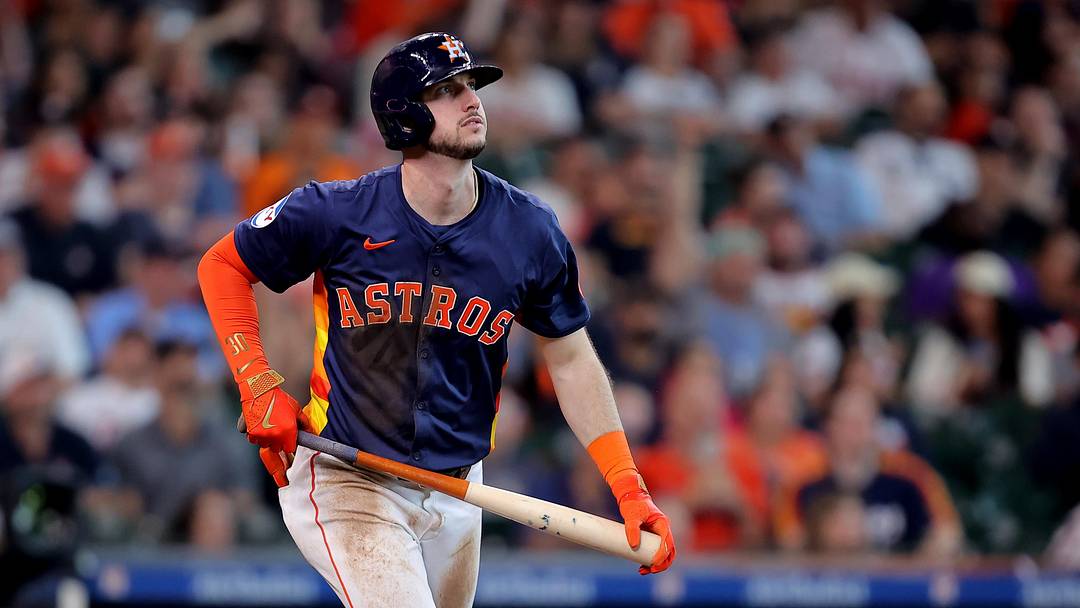 Jun 1, 2024; Houston, Texas, USA; Houston Astros right fielder Kyle Tucker (30) reacts after hitting a home run against the Minnesota Twins during the third inning at Minute Maid Park. Mandatory Credit: Erik Williams-USA TODAY Sports